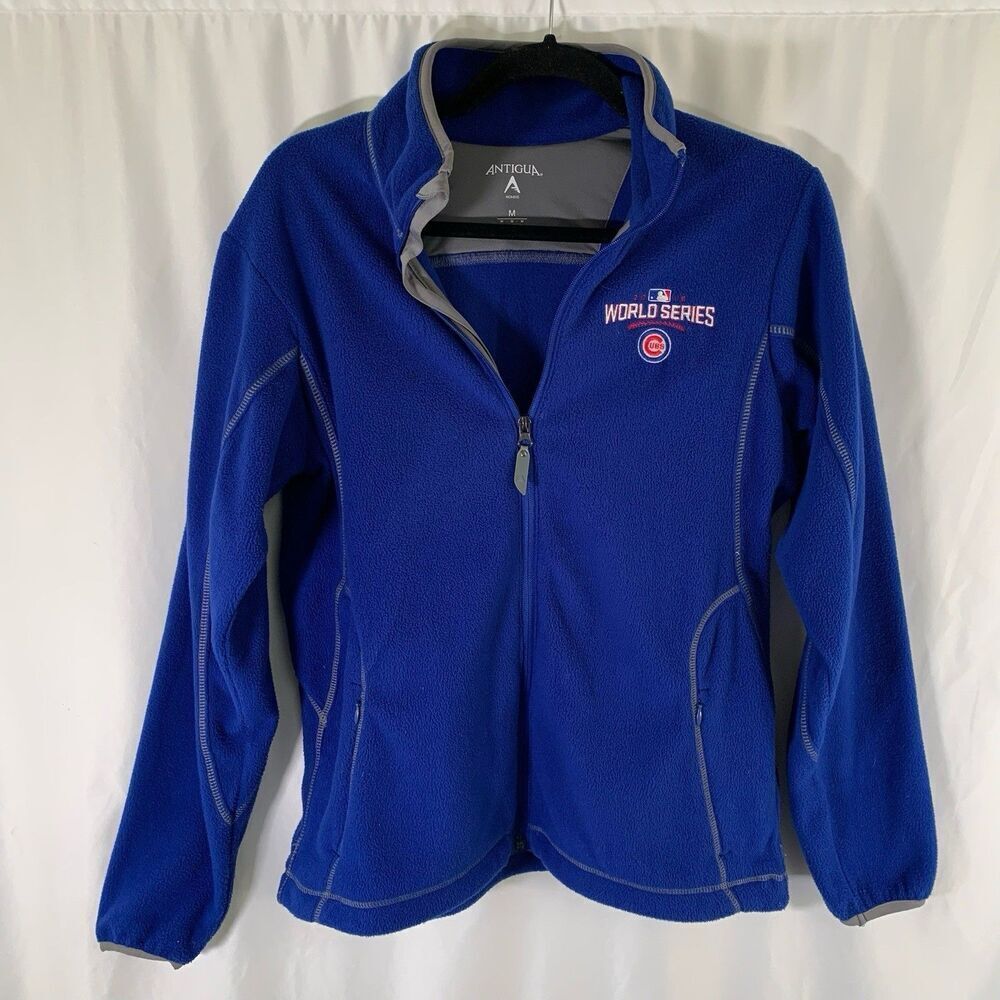 Chicago Cubs World Series 2016 Jacket Men Medium Blue Full Zip Fleece Zip Pocket